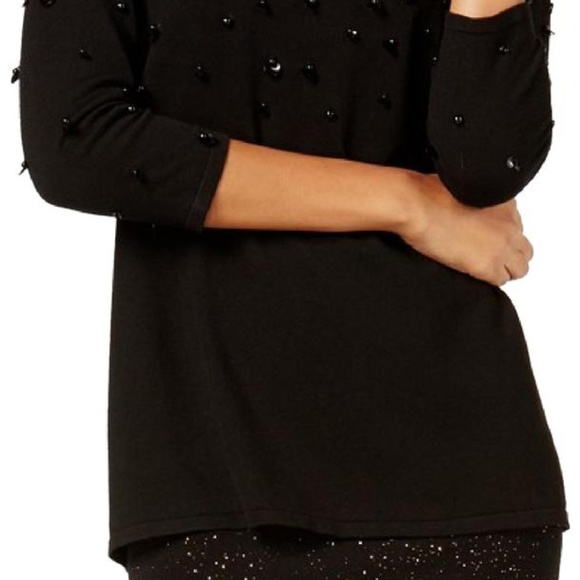 Alfani Women's Embellished Long Sleeves Black Swea - Picture 2 of 3